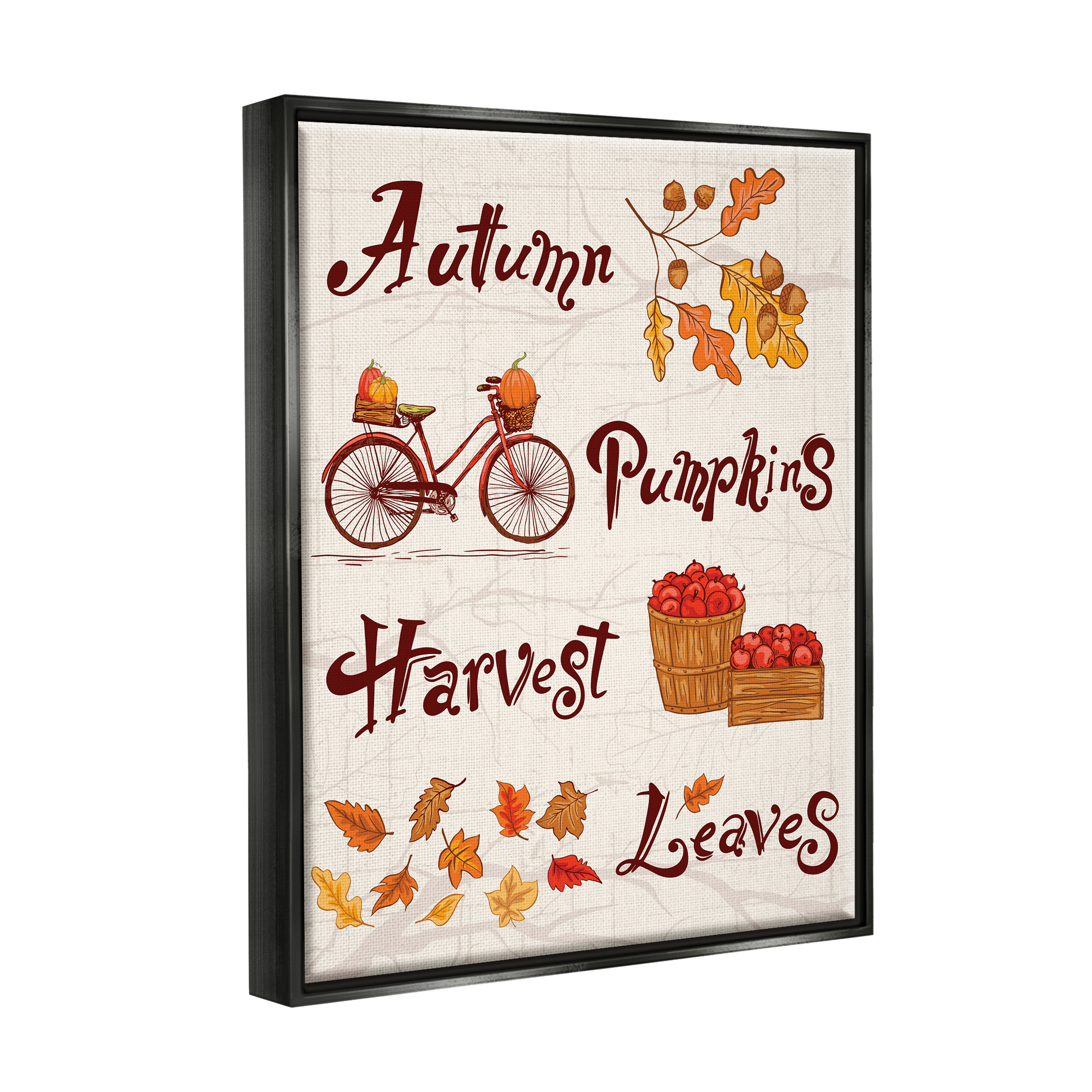 Stupell Industries Autumn Pumpkins Harvest Leaves Botanical & Floral Painting Black Floater Framed Canvas Art Print Wall Art, 17 x 21