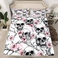 thumbnail image 2 of Manfei Floral Skull Bed Sheets King,Grey Pink King Sheet Sets,Happy Halloween Bedding Sets King Size,Breathable Gothic Room Decorative,4pcs, 2 of 6