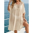 thumbnail image 4 of Sentmoon Cover Up Beach Dress 2026 Summer Solid Color Cold Shoulder Patchwork Breathable Loose Fit Beach Vacation Essentials Resort Dress for Travel and Holiday Free Size, 4 of 7