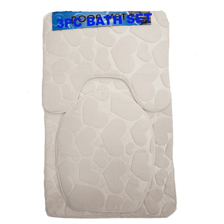 Luxury 3PC Soft Memory Foam Beige Bath Set Bath Mat Toilet Cover Contour Heart (Best Toilet Design In The World)
