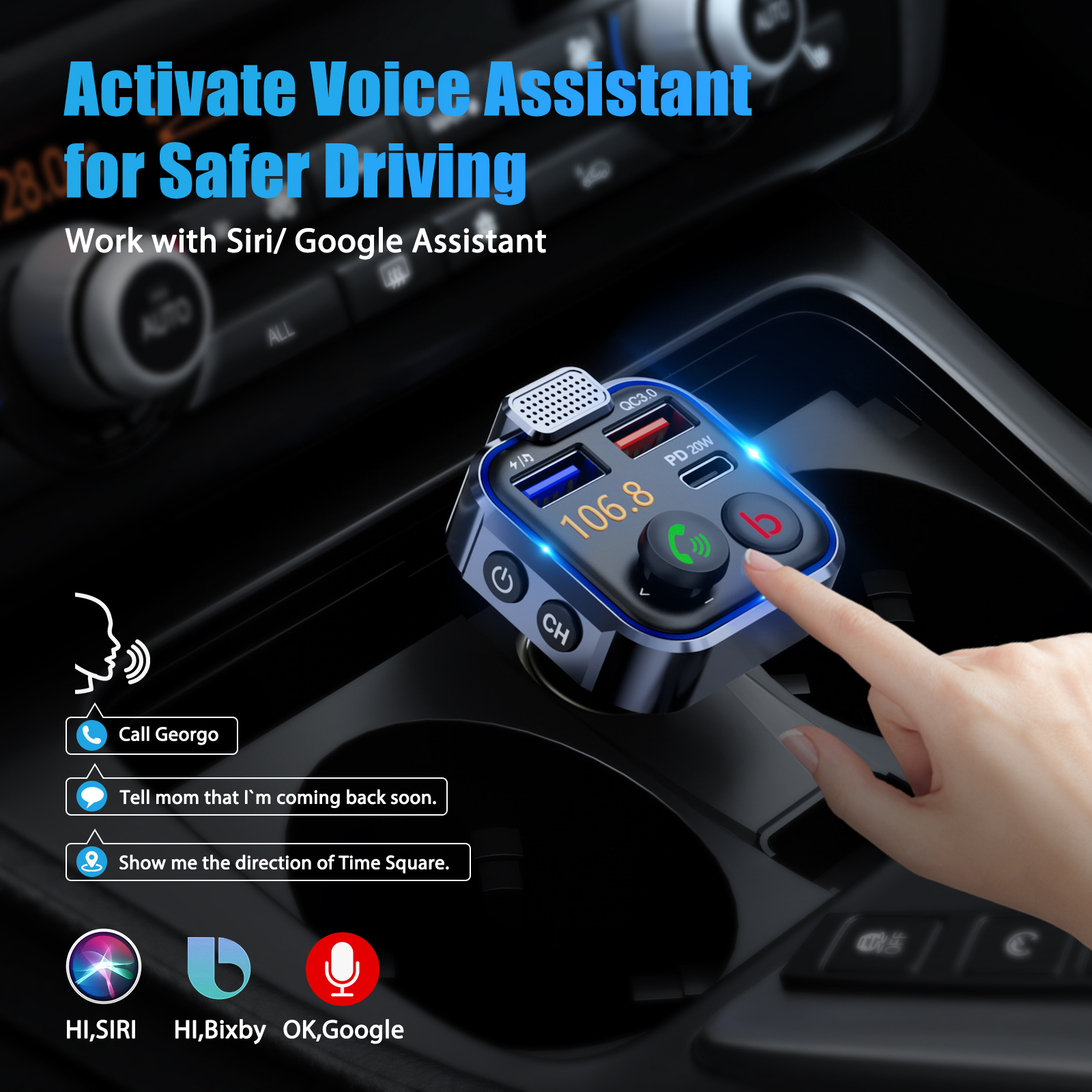 LENCENT Bluetooth FM Transmitter with PD 20W Charger photo 3