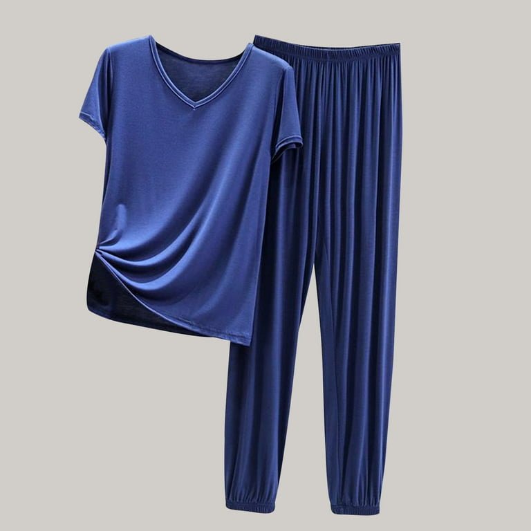 Modal Pajamas Women Long Pant Sets Summer/Fall Soft Short Sleeve Top Pjs  Loungewear Sleepwear Pajamas Set M-XXL