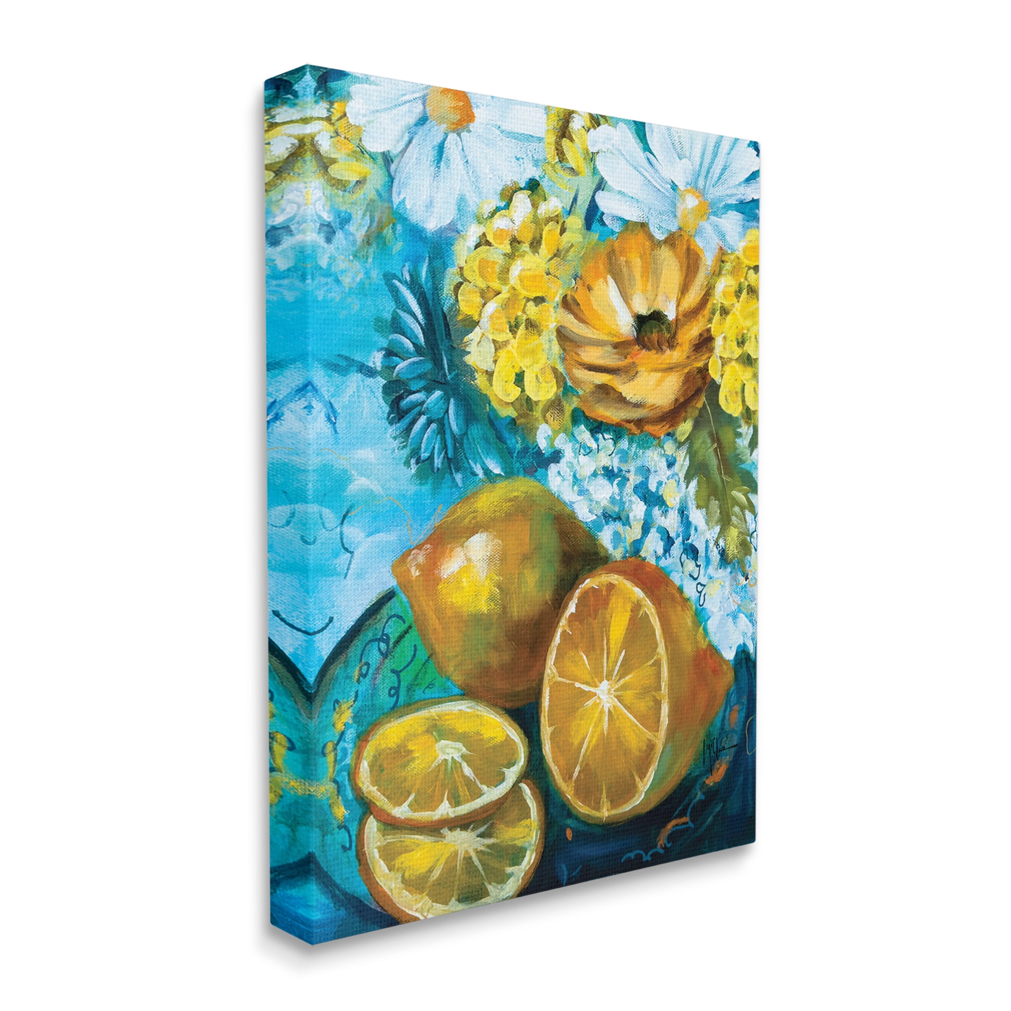 Stupell Industries Lemons & Flowers Painting Food & Beverage Painting Gallery Wrapped Canvas Print Wall Art, 16 x 20