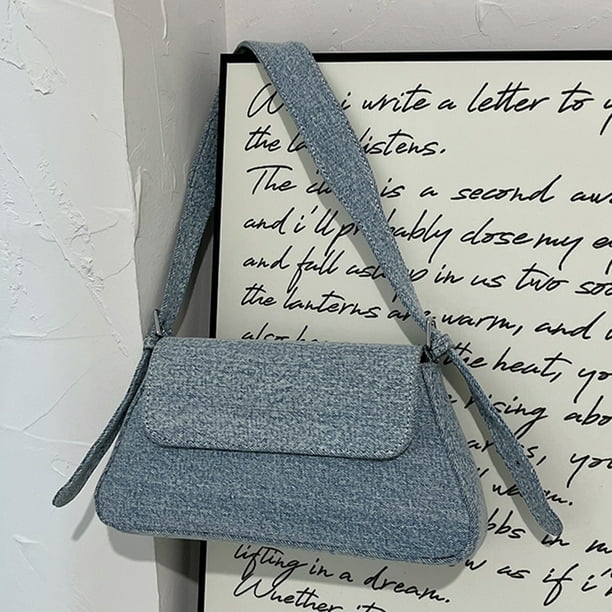 Bolsa Para Las Axilas Bolsos de mano para mujer Bolsos de noche de mezclilla informales Bolso de axila femenino de color sólido portátil