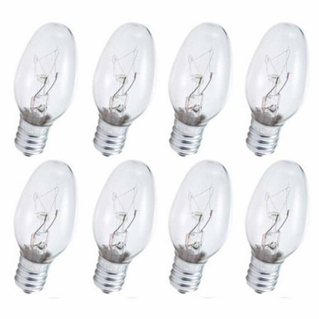 8 Clear Night Light Bulbs 7 Watt Lighting 120V Replacement Lamp Candelabra Base