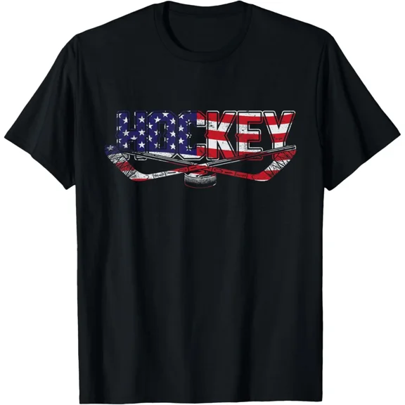 Patriotic Hockey Player Hockey Sticks USA Flag Ice Sports Athlete Design Unisex T-Shirt ,up to size 5XL