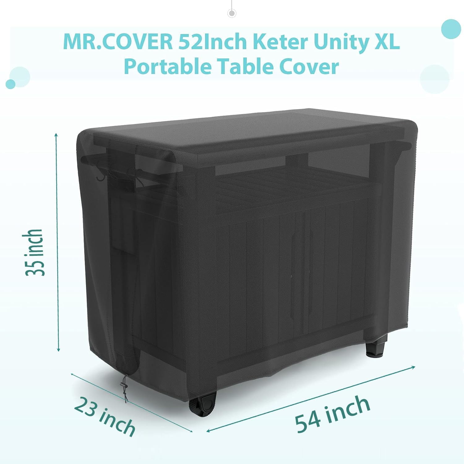 MR. COVER Prep Table Cover for 52 Inch Keter Unity XL Portable Outdoor Table, Heavy Duty & Waterproof Patio Table Covers for Grill Dining Kitchen Cart, Rip-Stop and Weather-Resistant, Black