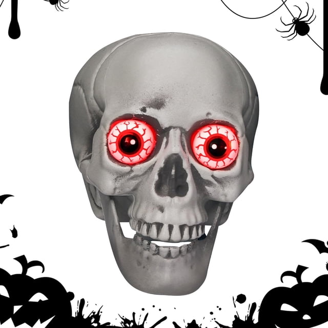 Cabezas de calavera parlantes de Halloween - Calavera de ojos rojos iluminada - Esqueleto de calavera de ojos rojos iluminado, decoración de esqueleto iluminado con temática de Halloween