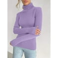 thumbnail image 6 of Ribbed Sweaters for Women Cute High Neck Knitted Warm Fitted Sweater Purple One size, 6 of 9