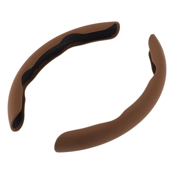 Unique Bargains PU Steering Wheel Cover Rubber Car Steering Wheel Protector Light Brown 2 Pcs