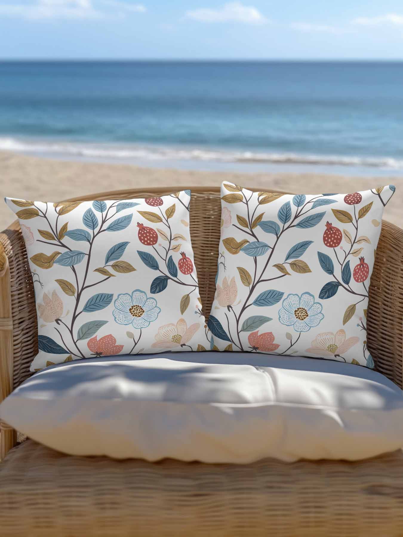 Outdoor Pillows Waterproof, Pastoral Botanical Bedding Throw Pillows with Insert for Couch Sofa Bed, Spring Summer Floral Farmhouse 16x16 Inch Pillowcases Decorative Camping Patio Pillow Set of 1