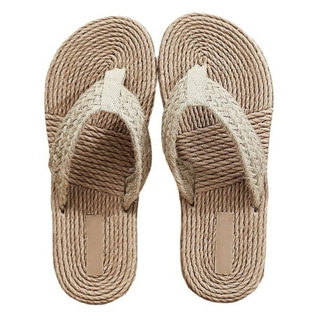 

EQWLJWE Sandals Women 2022 Summer Beach Sandals Imitation Hemp Rope Travel Flat-bottom Slippers Criss Cross Cloth Travel Flip-flops Deals Clearance