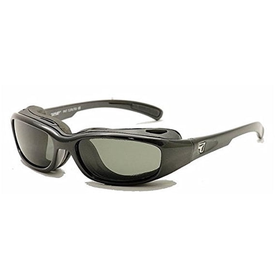 7eye Churada Wind-Blocking Padded Polarized Sunglasses for Outdoors, UV400, Polarized Gray Lenses, Glossy Black, Small & Medium