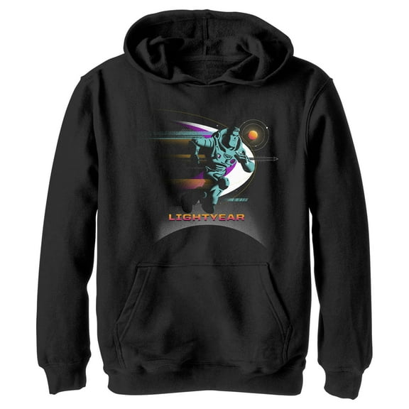 Boy's Lightyear Buzz Running Planets Logo Pull Over Hoodie Black Large
