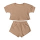 thumbnail image 1 of Ropa De Bebé (Niño O Niña) Traje De Niño Pequeño Verano Waffle Top De Manga Corta Pantalones Cortos Conjunto De Dos Piezas Marrón Odeerbi LM103-10383, 1 of 9