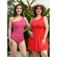 thumbnail image 2 of Asoul Ribbed One Piece Swimsuit for Women One Shoulder Scalloped Bathing Suits Tummy Control Swim Suit Monokini Swimwear, 2 of 9