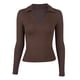 thumbnail image 5 of Camiseta elegante de manga larga con escote en V profundo para mujer: top ajustado con fruncidos laterales para combinar en otoño/invierno, estilo informal de negocios (S-L), 5 of 5
