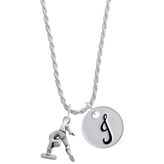 Delight Jewelry Silvertone Gymnast Balance Beam Silvertone Script Initial Disc - J - Charm Necklace, 20"+3"