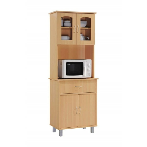 Kitchen Storage Cabinet with Drawer & Microwave Space - Beech Finish