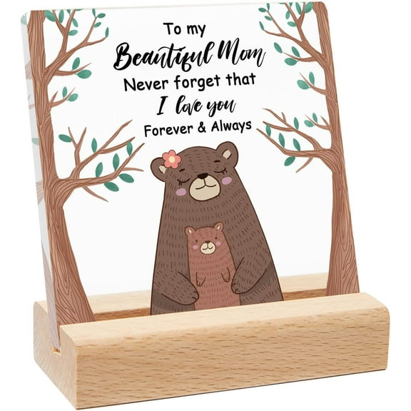 To My Mom Keepsake Gift, Never forget that I love you, Acrylic Desk Plaque Sign with Wood Stand,Ideas Gift For Mom, Mother's Day Christmas Thanksgiving Birthday Gift 4x4 Inch