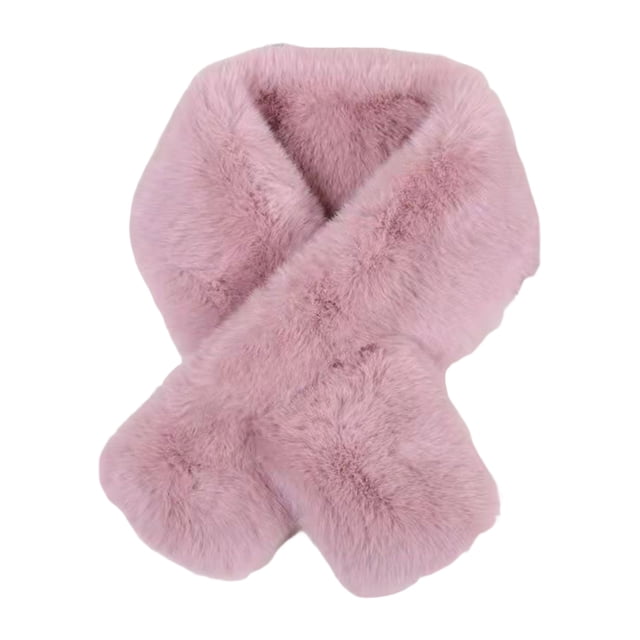 Trayknick Cross Scarf Faux Rabbit Fur Thickened Soft Cozy Plush Cold Resistant Solid Color Autumn Winter Women Neck Warmer Collar Scarf for Daily Life