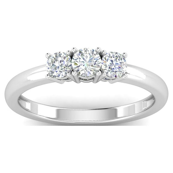 1/2ctw Diamond Three Stone Anniversary Ring in 10k White Gold (G-H, I2-I3)