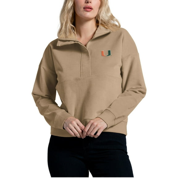 Women's Tan Miami Hurricanes Corduroy Half-Zip Sweatshirt