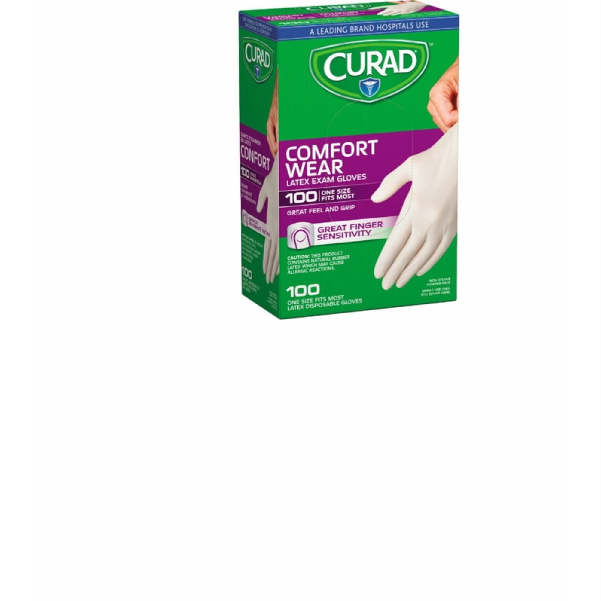 Curad Comfort Wear Latex Exam Gloves, One Size Fits Most, 100 Count