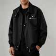 thumbnail image 2 of Men's Lightweight Flight Bomber Jacket Casual Workwear Windbreaker Zip Up Coat Spring Fall Streetwear with Zipper Pockets for Travel Work Size 4XL Black, 2 of 7