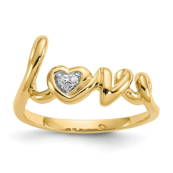 14K Yellow Gold Ring Band Themed Diamond Round Love