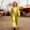 thumbnail image 2 of Dance for Girls Sequin Gold Dance Long Sleeve Crop Top and Flared Pants Outfit Set 90s Outfit for Kids Stage Performance Outerwear, 2 of 6