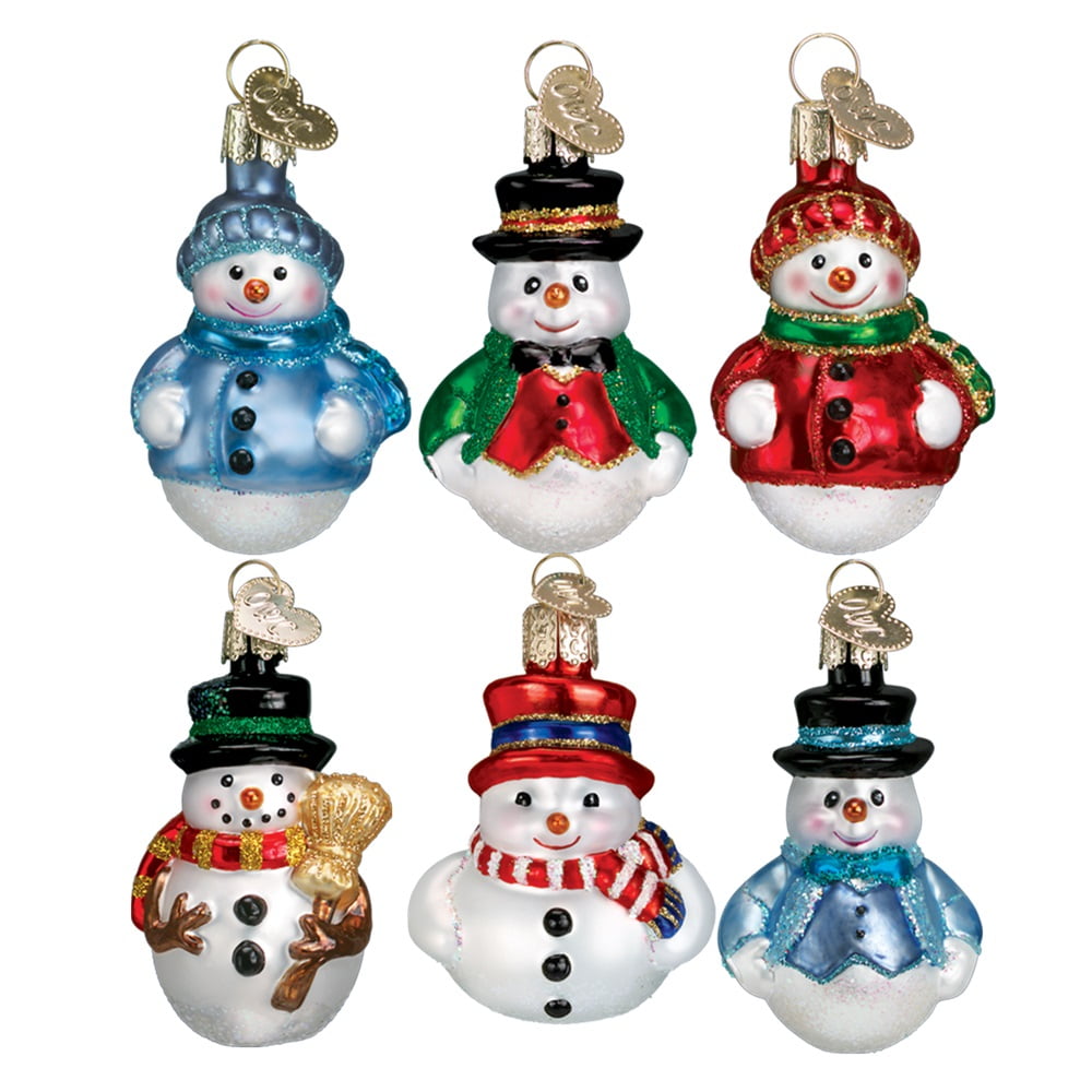 Old World Christmas Miniature Snowman Glass Mini Tree Ornament Set 14022