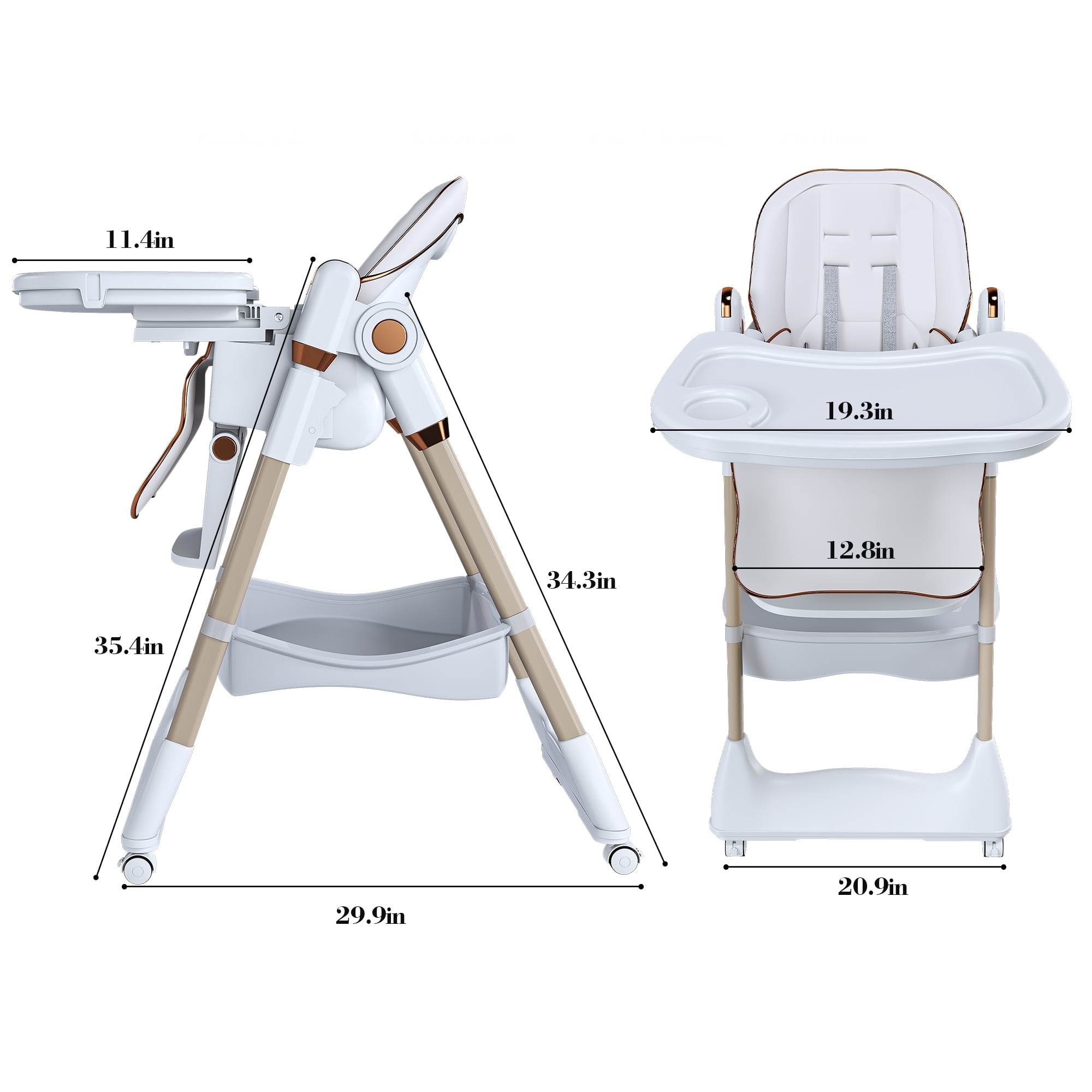 Alvantor Baby High Chair for Infant Portable Toddler Feeding Seat with Belt for Home, Dining White