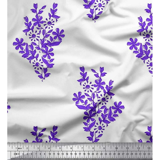 Soimoi Velvet Fabric Leaves & Floral Block Print Sewing Fabric Yard 58 Inch Wide
