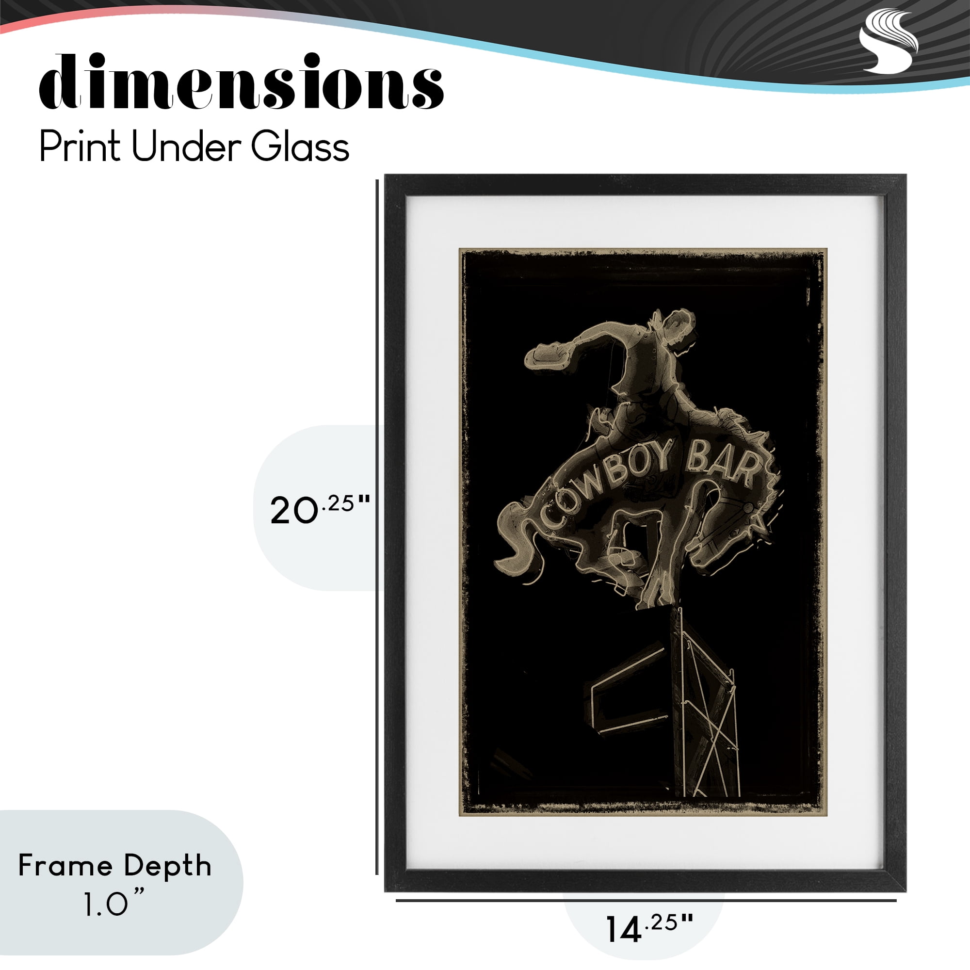Stupell Industries Cowboy Bar on Black Black Framed Print Under Glass, design by Grotto Studios