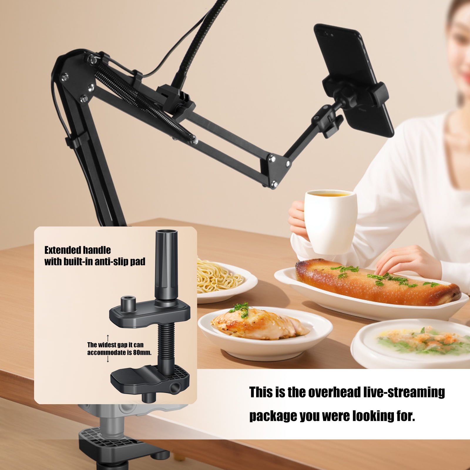 Adjustable Overhead Phone Mount With Rings Light Camera Arm Stand for Video Recording Live Streaming Art Craft