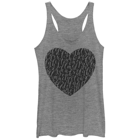 Women's Lost Gods Valentine's Day Alphabet Heart  Racerback Tank Top Gray Heather Large