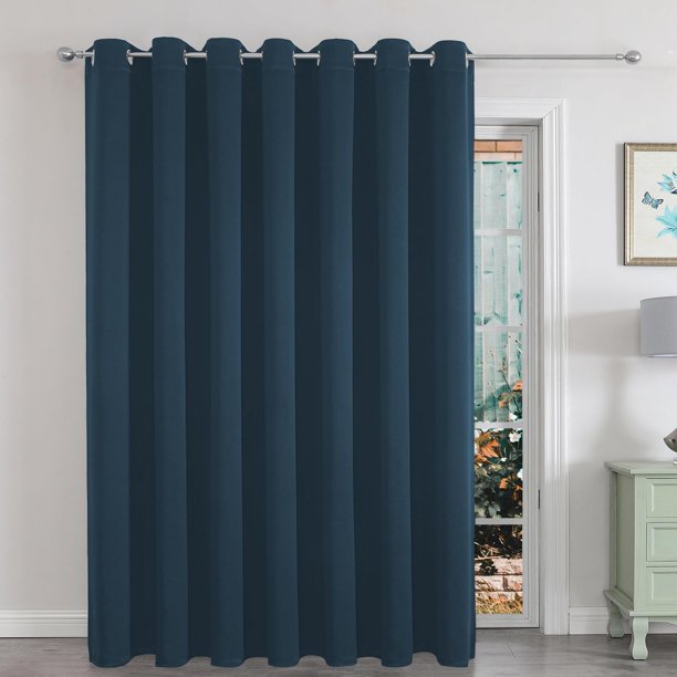 Joydeco Cortinas Opacas Divisorias Para Puertas Corredizas De Cristal De 84 Pulgadas De Largo, 1 Panel Extra Ancho Para Puertas Corredizas Para Patio, Dormitorio, Sala De Estar (Azul Marino, 100 X 84