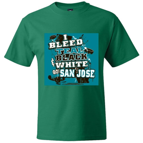 san jose hockey "i bleed teal, black & white - go san jose!" t-shirt