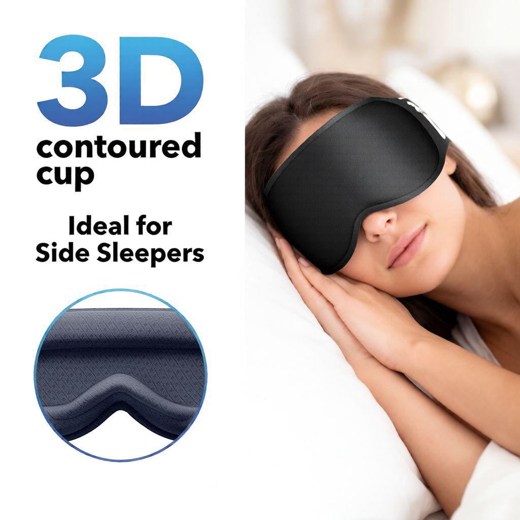 FACEMOON 3D Contoured Blackout Sleep Mask Weighted for Men and Women Tranquil Sleep Time Soft Memory Foam Zero Eye Pressure Evening Relaxation Black