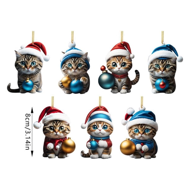 Colgantes de árbol de Navidad de gato bonito de dibujos animados, adornos colgantes acrílicos 2D para fiesta en casa, decoración de Navidad, regalo de Año Nuevo 2023