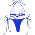 thumbnail image 2 of Traje de baño de anillo para mujer, triangular, halter, corte alto, lazo lateral, bikini Azul Real M Azul Real M Xishao ropa, 2 of 2