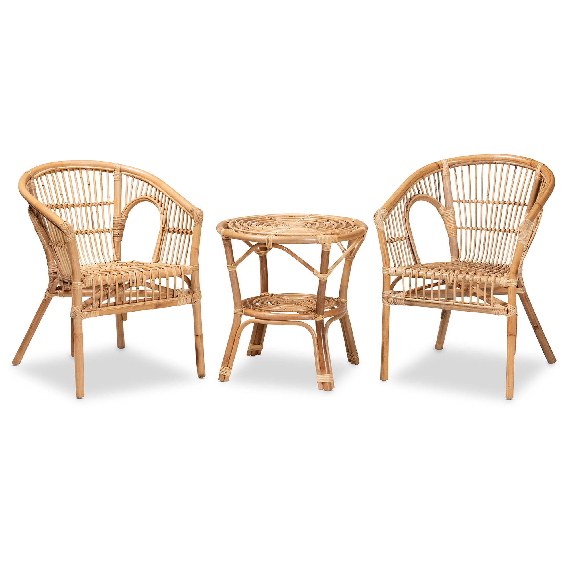 Baxton Studio Alleta Rattan BOHO Living Room Sets, 3-Piece, Natural Brown