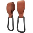 thumbnail image 1 of Clips para cochecito estilo cuero: clips para cochecito premiados para bolsos para su cochecito, cochecito o ganchos para cochecito (2 piezas, marrón), 1 of 5