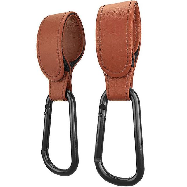 Clips para cochecito estilo cuero: clips para cochecito premiados para bolsos para su cochecito, cochecito o ganchos para cochecito (2 piezas, marrón)