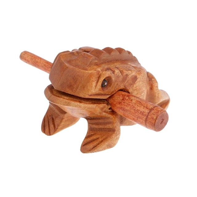 4 Inches Small Frog Guiro Rasp Frog Sound Maker Solid Wood Material Musical Percussion Instrument Educational Instrument Tool with Wooden Stick