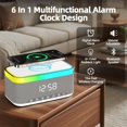 thumbnail image 2 of Altavoz Bluetooth con carga inalámbrica y reloj digital, pantalla LED, estación de carga Qi de 15 W, 2 altavoces de 10 W, 6 luces ambientales, BT5.3/AUX/TF/USB, para el hogar, mesita de noche, viajes, 2 of 7