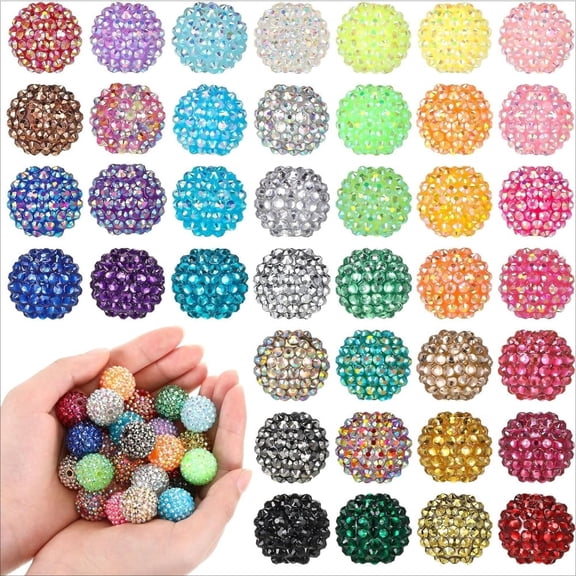40-Piece 20mm Rhinestone Beads for Beadable Pens, Keychains & Jewelry, Beading Supplies