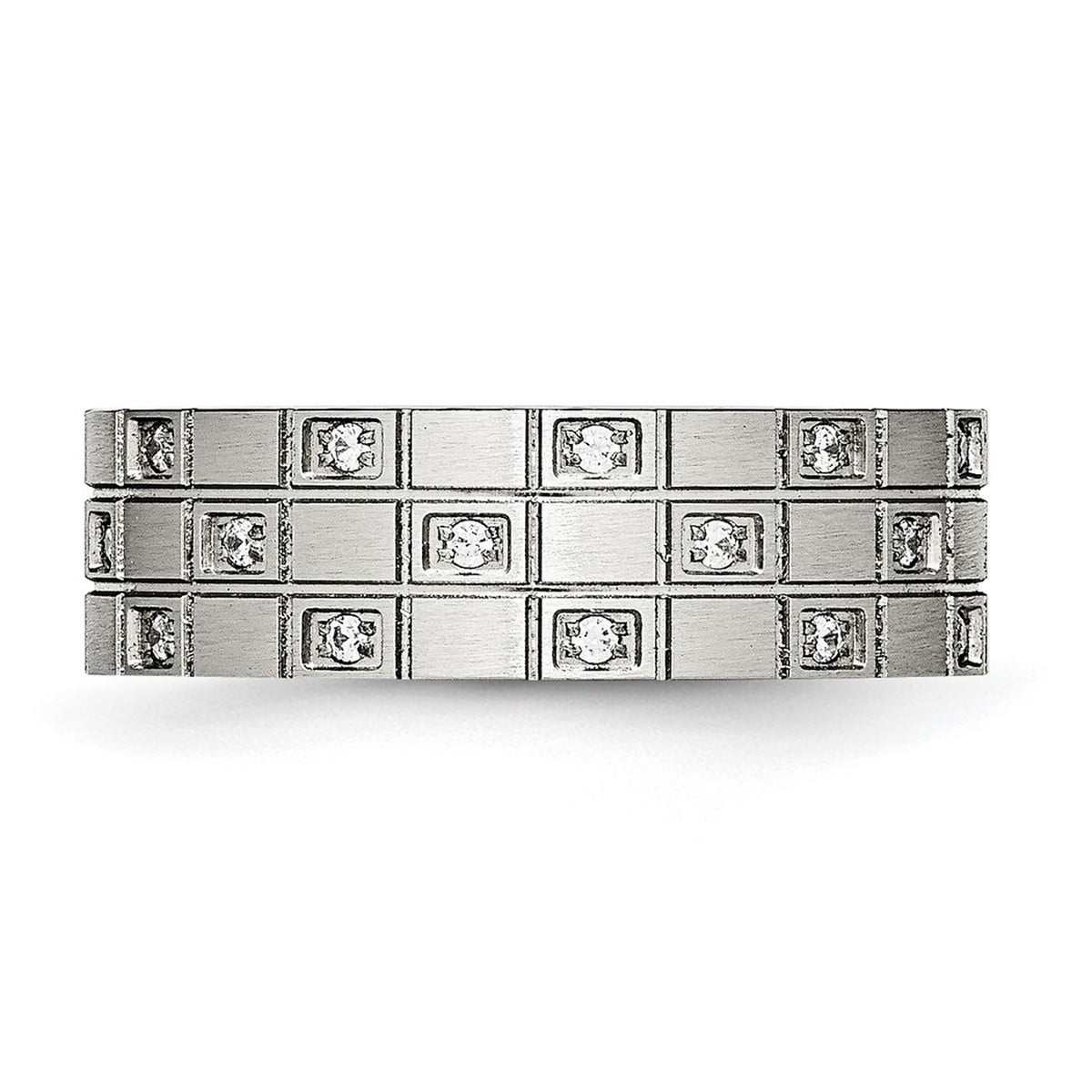 Stainless Steel Brushed Grooved CZ Ring