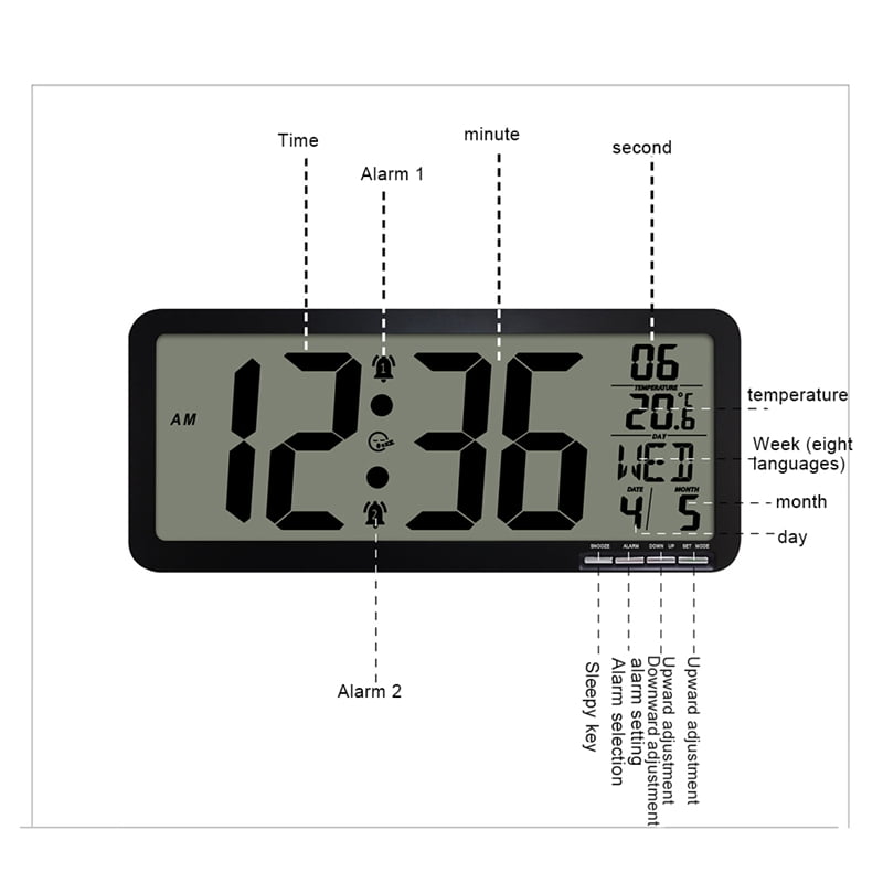 14.5Inch Digital Wall Clock,Electronic Alarm Clocks for Bedroom Decor,with  Time/Calendar/Temperature Display A - Walmart.com